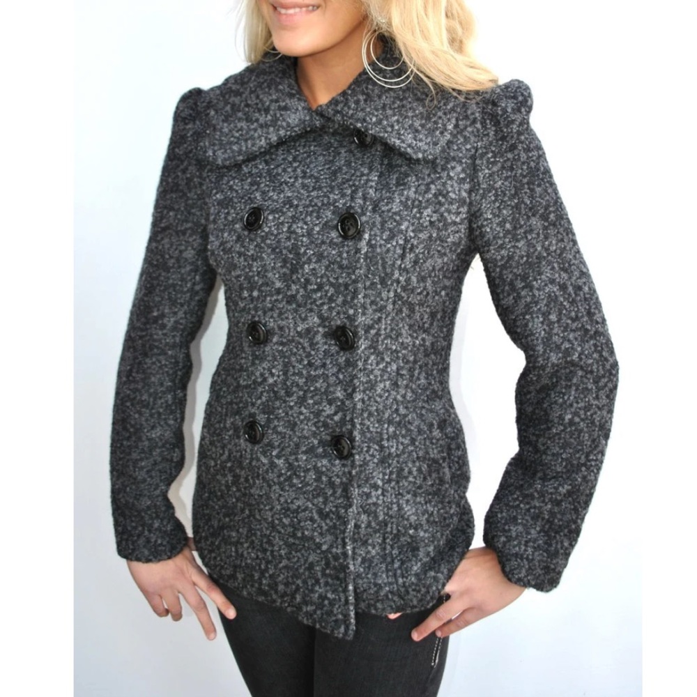 STEVE MADDEN WOOL BLEND COAT PEACOAT DETACHABLE KNIT COLLAR GRAY /SIZE M - Picture 2 of 6